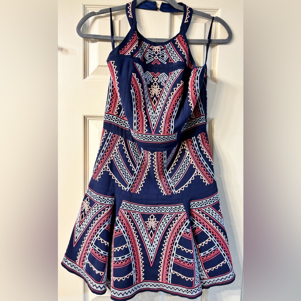 Designer~ PARKER Navy and Pink Patterned Halter Dress- XS